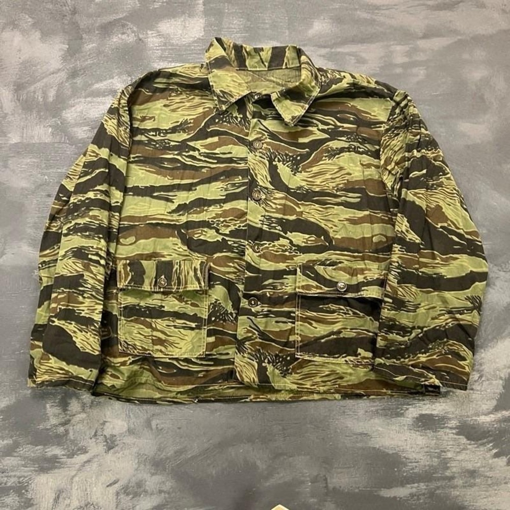 Vintage Vietnam War Tiger Stripe Jacket Mens XL Green 1960s USA Camoflauge